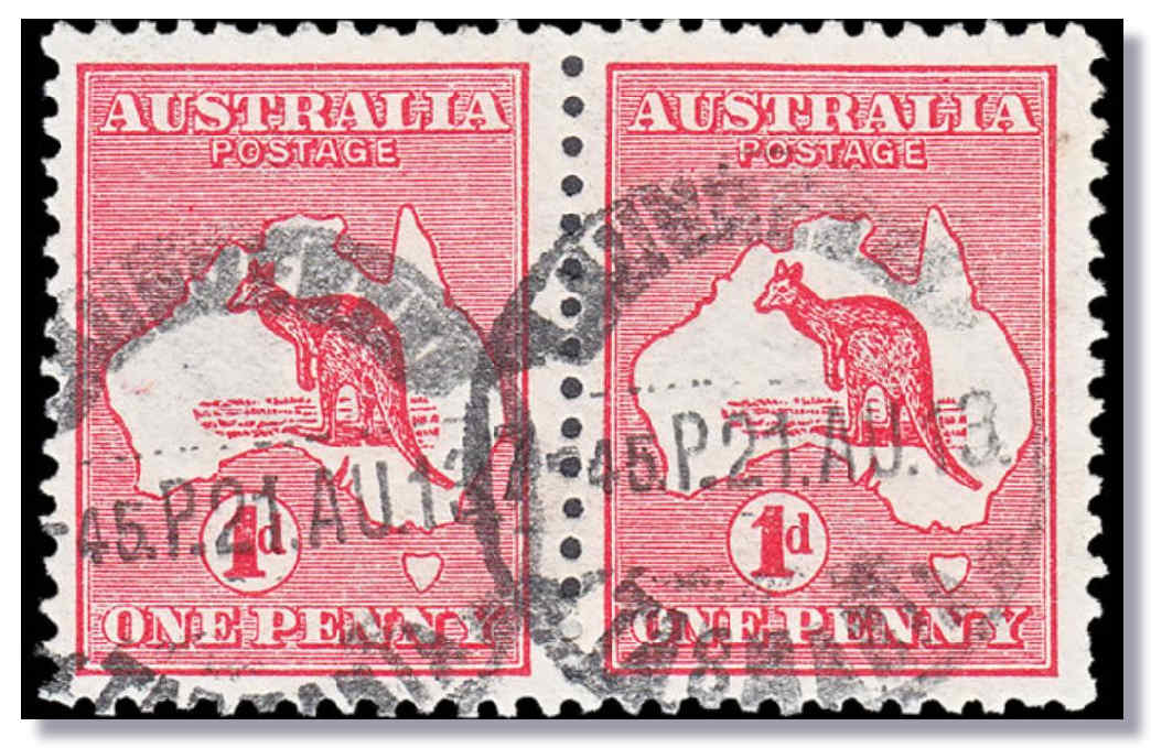 1913 Australia Roo 1d red SG 2 first wmk variety 4Gg large spot on roo's back 