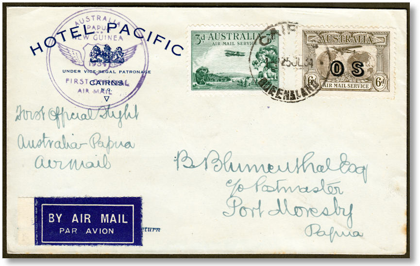 1934 first flight cover to papua with rare use of 6d kingsford smith os ...